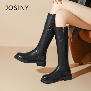 Josiny | Slim Fitted Belt Buckle Thick Heel Boots