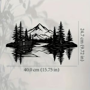 CIFbuy | Lake Cabin Mountain Iron Wall Art 15.74x9.72 Inch Wilderness Metal Decor Home Terrace Balcony Scenic Gift Ornament