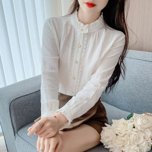 Áo Sơ Mi Cotton Dài Tay Kiểu Pháp Cho Nữ Xuân Thu Mới Nhỏ Gọn Thanh Lịch Giảm Tuổi Tác Chất Liệu Polyester Phong Cách Công Sở