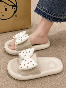 Eva Thick Heel Sandals Womens Summer New Cute Polka Dot Bow Tie Anti-Slip Beachwear Flat Slippers Sweet Style Youth Footwear