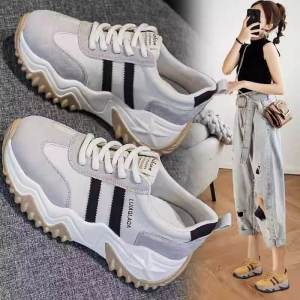 Womens Dad Shoes Thick Bottom Casual Sports Increase Height Autumn New Style 2024 Fashionable Deep Mouth round Toe Rubber Sole