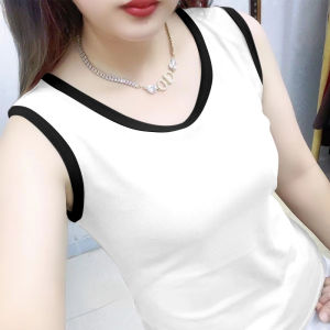 Womens Summer Casual Cotton Tank Top Sleeveless Fashionable Street Style Solid Color Print Inner Wear T-shirt Streetwear