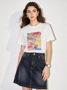 Basic House | Horse Print Embroidered Cotton Short Sleeve T-Shirt