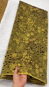 Vải Ren Gấm Jacquard Nigeria Chất Lượng Cao 5 Thước Vải Organza Châu Phi Dát Vàng Dùng May Váy Cưới
