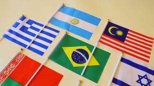 32PCS World Cup National Hand Held Flags With Pole World Cup Stick Flag Desk Flags International World Flaglets 14x21cm