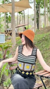 🌈SpinnyHouse🌈เสื้อกล้ามครอป ผ้าทอด้ายถักสลับสี แต่งชายเสื้อน่ารัก 😚 รุ่น กุมภา