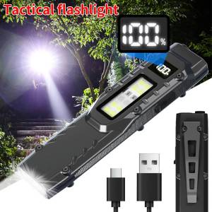 LED Ultra Slim Flashlight with Pen Clip Super Bright Flashlight USB Charging Outdoor Emergency Light for Camping Fishing Walking