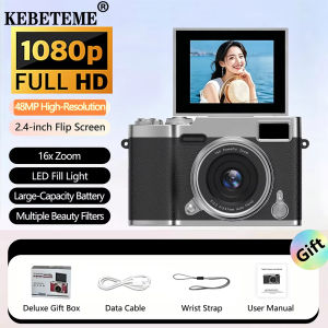 KEBETEME Digital Camera 48MP 1080P FHD Video Camera with 2.4" Flip Screen 16X Zoom LED Fill Light Compact Vlogging Camera for Beginners & Students
