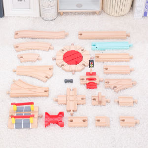 Childrens Wooden Train Track Accessories Extension Elm Wood Y Track Fork Track Dual Fork Track Compatible with Electric Mini Train