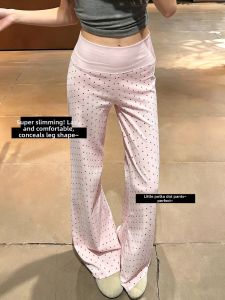 YISOF | Pink Dots Flared Light Summer Pants Slim Fit for Petite