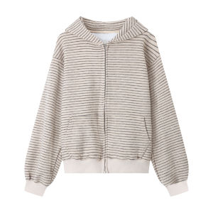 Retro American Korean Style Hoodie Jacket Womens Winter Lazy Loose Striped Color Block Open Cardigan Versatile Top