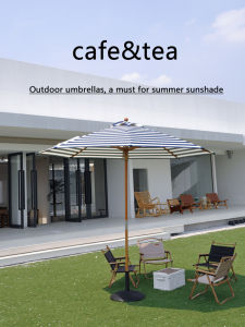 Outdoor Umbrella Sun Umbrella Solid Wood Blue and White Striped Western Food Cafe Beach Swimming Pool round M M 7M Sun Umbrella
