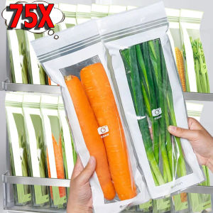 75 ชิ้น ถุงเก็บอาหาร PE หนาเกรดอาหาร ปิดผนึกอย่างดี / ถุงเก็บผักผลไม้ในตู้เย็นแบบซิปคู่ / ภาชนะบรรจุอาหารแบบใสสำหรับการเดินทางที่สามารถนำกลับมาใช้ใหม่ได้