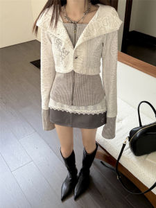 Retro Knitted Long Sleeve Slim Fit Cardigan Womens Fashion Set Autumn Winter Punk Style Half Skirt Suit Casual Outerwear