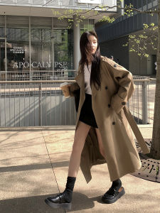 เสื้อแจ็คเก็ตทรงยาวคลุมเข่าสไตล์ย้อนยุคสำหรับผู้หญิง ทรงหลวม แขนยาว ปกสูง ดีไซน์คลาสสิก เสื้อคลุมกันหนาวที่สวมใส่สบาย