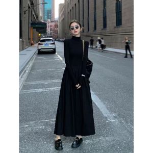 IELGY Tight Dress Womens Korean-style Slim Look Long Sleeve High Neck Base Long Dress