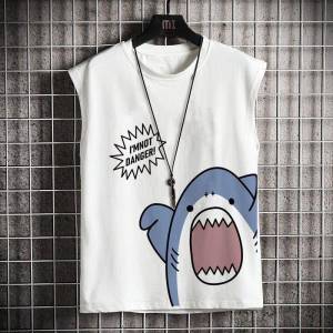 เสื้อกั๊กแขนกุดหลวมๆ สำหรับผู้ชาย ฤดูร้อน 2024 เสื้อเชิ้ตคอกลมแขนกุดสไตล์เกาหลี INS สปอร์ต เสื้อเชิ้ตคอกลมลายพิมพ์ลายพื้นฐาน