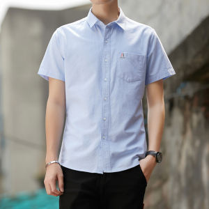 2025 Summer Mens Fashion Short Sleeve Shirt Thin Pure Cotton Casual Collar Turn-down Versatile Top Breathable Moisture-wicking