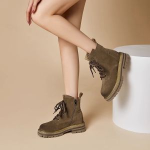 Leather Martin Boots Womens British Style Inner Heightening Workwear Short Boots Autumn Winter Fashion Trend Yellow Boots