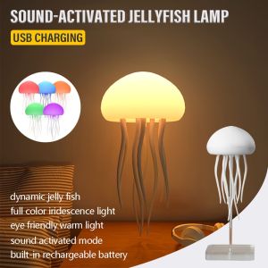 Bionic Jellyfish Night LightUSB Rechargeable with Voice ControlDancing Tentacles5 RGB GradientFloating LampBedroom Decor