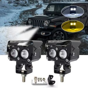 เลนส์โปรเจคเตอร์ LED สองสี ไฟสปอตไลท์มอเตอร์ไซค์ เลนส์คู่ ไฟ LED ทำงาน สีเหลืองขาว ไฟหน้าสำหรับรถออฟโรด 4x4 SUV