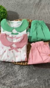 IBB Setelan bayi dan anak perempuan kasual set pendek kekinian set cewe pendek korean style motif wave kualitas import termurah cocok untuk harian jalan jalan ootd 2023 7090-06