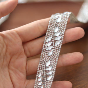 White Resin Rhinestone Heat Melting Glue Tape for DIY Dress Wedding Dress Decoration Accessories Flower Shape Rhinestone Chain Waist Belt