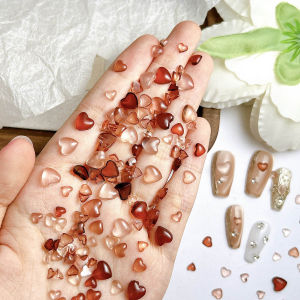 60PCS 3D Transparent Mini Peach Heart Resin Nail Art Decorations Creative Solid Color Cute Heart Nail Charms for DIY Nails Parts