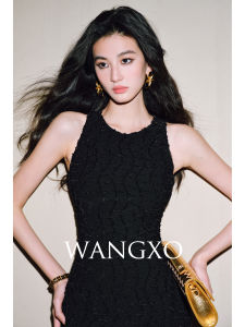 WANGXO | Đầm Ngắn Dây Cổ Trễ Không Đối Xứng Có Nơ eo và Viền Lụa Sáng
