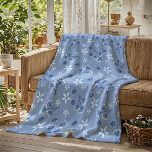 BILIBILI | Ditsy Floral Slate Blue Flannel Blanket Perfect for Sofa Office Bed Travel Sleep Read Relax Camping Four Season Use