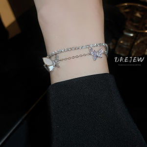 Drejew Vòng Tay Hai lớp đá Zircon hình bướm Ánh sáng thời trang sang trọng Vòng tay đơn giản thích hợp đa năng cao cấp trang sức mới nữ