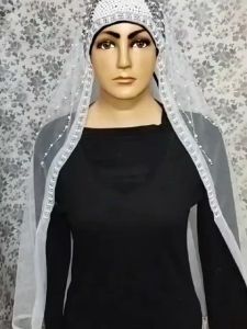 Veil Pengantin Terbaru Selendang Pengantin Hiasan Kepala Pakaian Atasan Wanita Slayer motif Bunga Matahari Kerudung Wisuda Seragaman ibu Besan wedding mua makup Ukuran 150 cm  X 125 cm LN Sulam Collection