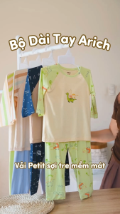 Bộ tay lửng quần dài Arich Pinenut vải sợi tre petit cho bé trai bé gái size 9 tháng đến 6 tuổi