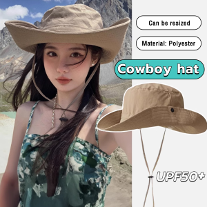 LoviRa Cowboy Hat UV Protection Mountaineering Hat Outdoor Fisherman Hat Male and Female Rolled-Brim Hat