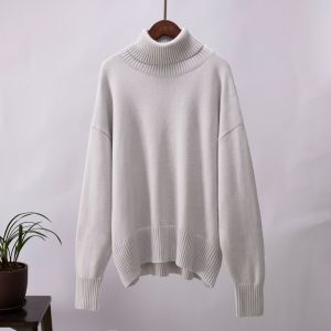 New Autumn Winter High Neck Knit Sweater Pullovers Women Solid-color Long-sleeve Female Sweaters Elegant Loose Womens Clothing