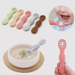 Food Grade Silicone Baby Training Fork Spoon Set for Teeth Grinding Complementary Rice Paste Baby Feeding Tableware