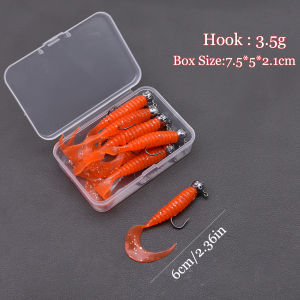 MrLurion 20pcs 6cm 3.5g Jig Hook Silica Soft Artificial Pesca Isca Leurre Grub Worm Lure Bait Wobbler Roll Tail Perch Bass Fish
