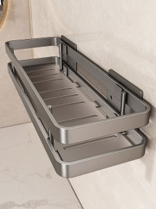 Stainless Steel Bathroom Wall Mounted Storage Rack No Drilling Required Washstand Organizer Simple Style Bathroom Accessories