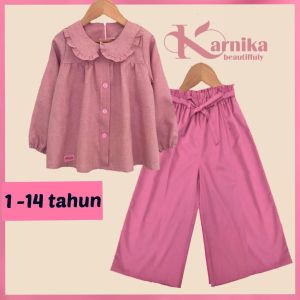 setelan muslim anak perempuan 1-14 tahun stelan one set blouse dan celana panjang terbaru