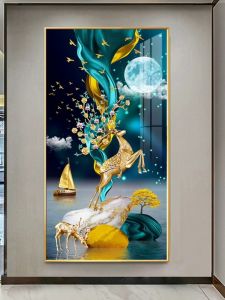 Modern Minimalist Luxury Nordic Deer Wall Art Decorative Painting Entrance Hallway Corridor Decoration Wealth Attracting Design