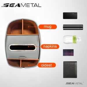 SEAMETAL Leather Car Armrest Storage Box Multifunctional Drink Holder Tissue Box Auto Interior Accessories