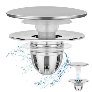Universal Pop-Up Bathroom Sink Stopper Odor-Resistant Press-To-Close Drain Plug Hair Catcher Strainer for Washbasin Accessories