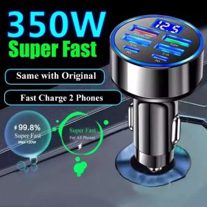 350W USB Car Fast Charger 6 Port PD QC3.0 USB C Car Phone Charger Type C Adapter For iPhone Samsung Huawei Xiaomi Quick Charging
