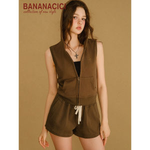 BANANA CICI | Fall New Style Vintage Worn Green Sleeveless Hoodie Vest