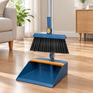 Broom and Dust Tray Set with Comb Teeth Windproof Long Handle Vertical Mop Kit for Indoor and Outdoor Garage Kitchen Room Lobby