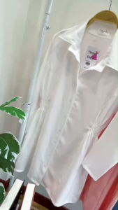 TT12337 เดรสเชิ้ตสม็อคเอว smock waist shirt dress