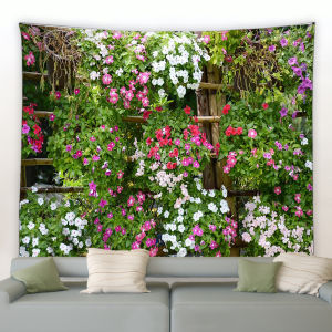 Flower Tapestry Spring Fence Landscape Background Tapestry Cloth Wall Hanging Living Room Tapestry Decor Aesthetics Tapestry