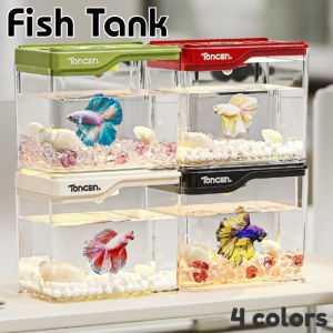 Desktop Fish Tank Small Goldfish Tank with LED Lights Home Creative Aquarium Clear Plastic Fish Tank