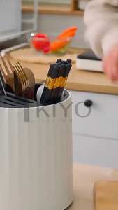 KIYO Tempat Sendok Garpu Pisau Dapur Bulat Putar 360 Derajat / Rak Penyimpanan Alat Makan Dengan Tirisan/ Wadah Peralatan Dapur Estetik Kuat Kokoh