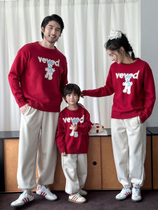 Thickened Christmas Snowman Family Matching Clothes Childrens Red Knitted Sweater Festive Cartoon Design for Kids And Parents